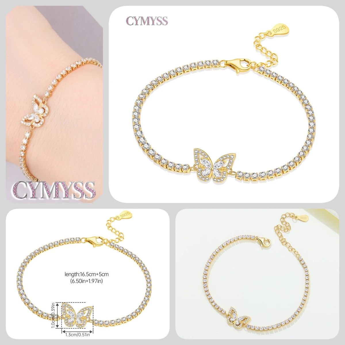 Zierliches Armband aus 925er Sterlingsilber, 18 Karat vergoldet, minimalistischer, edler Schmuck, stapelbare Armbänder für Damen, Hochzeit, Geburtstag, Party – Detail 39