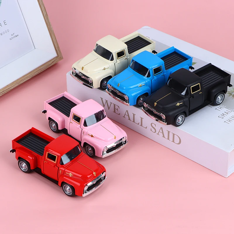 Coche Pickup Retro para niños, vehículo de simulación de aleación fundido a presión, modelo de juguete para tirar hacia atrás, 1/32