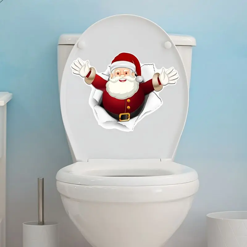 Tearing Paper, Breaking Holes, Santa Claus Toilet Stickers, Fun Self-Adhesive Waterproof Holiday Decoration Wall Stickers
