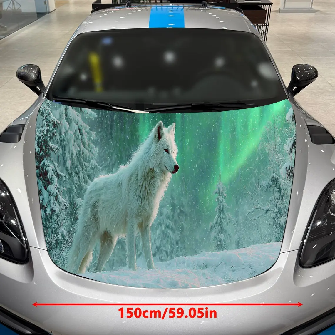 Majestic Aurora White Wolf Car Hood Stickers - Self-Adhesive, Waterproof and Durable Vinyl Wrap, Decorate And Protect Your Car -