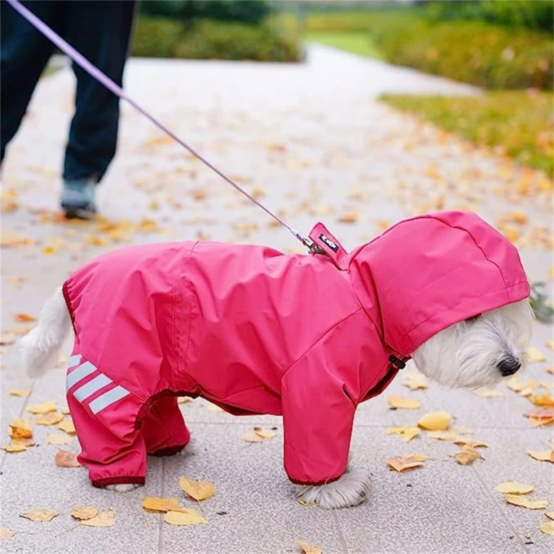 Pet Dog Raincoat with Reflective Stripe Four Season Cat Puppy Hooded Clothes Waterproof Pet Dog Jackets Outdoor Hiking Raincoat