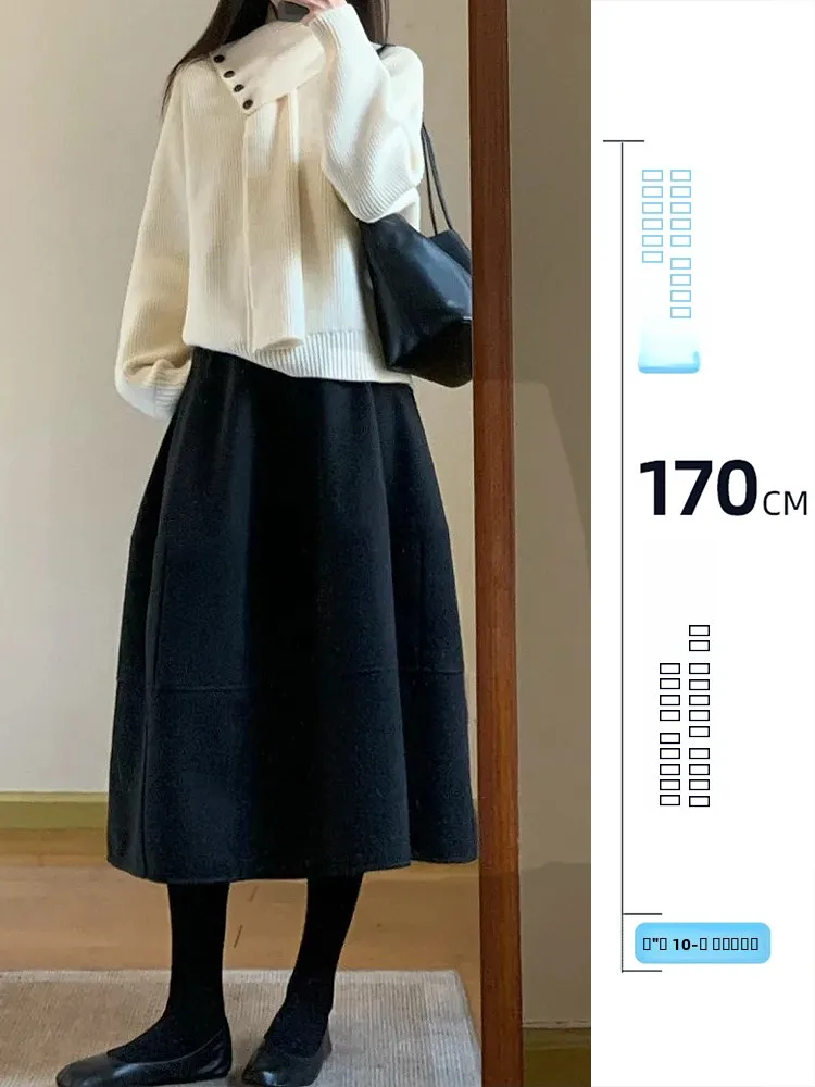 

Удлиненная шерстяная плиссированная юбка больших размеров для женщин, осенне-зимняя, с высокой талией, А-силуэт, миди, в корейском стиле, мягкая и комфортная