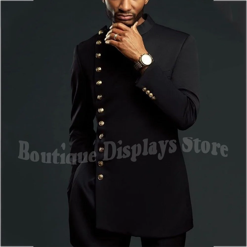 

Vintage Suit Incline Single Breasted Unique Design Formal Men Suit Two Piece Solid Black Slim Business Male Clothes Outfit