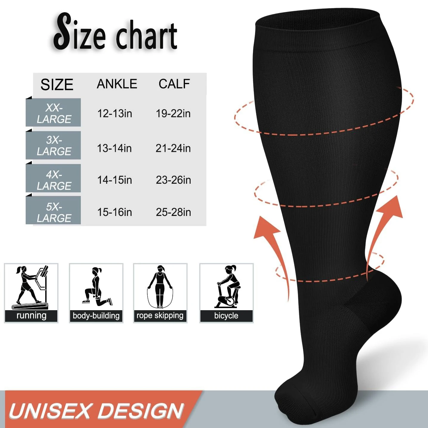 Plus Size Kompression socken für Frauen und Männer breite Wade extra kniehohe Unterstützung für die Durchblutung