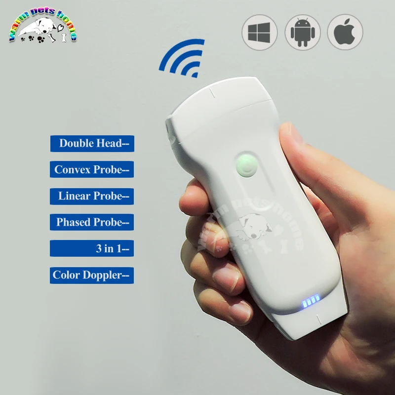 

Color Doppler Wireless Probe 128 elements 3 in 1 Convex/Linear/Phased Probe Transducer Double Head