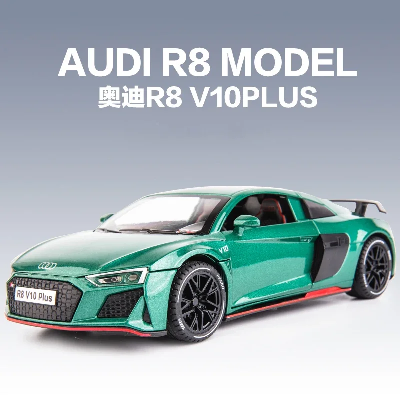 1:24 Audi R8 V10 Plus Sports Car Alloy Model Car Metal Toy Car Diecast Simulation Sound & Light Collection Toys For Boys Gifts