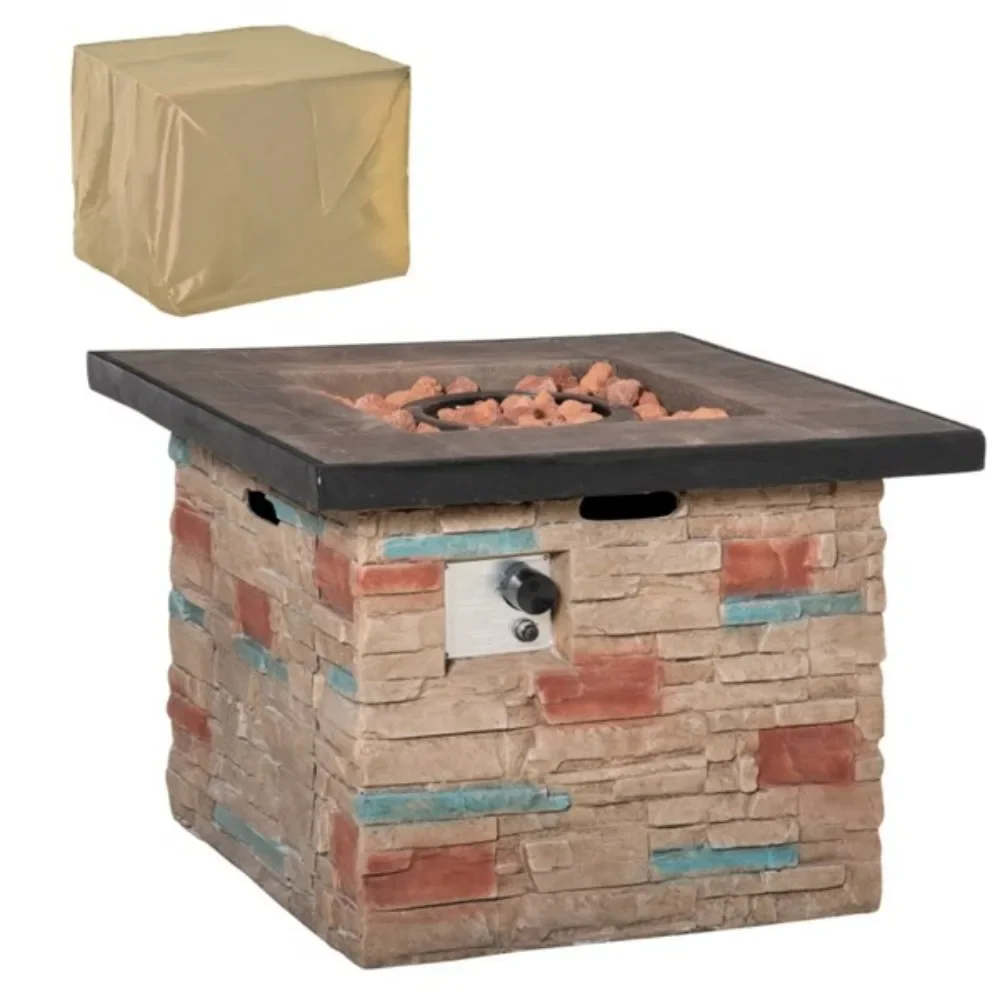 Fire Pit Table  Rustic stone design outdoor table fire pit Edge for holding drinks and food  Lava rocks help keep warmth longer