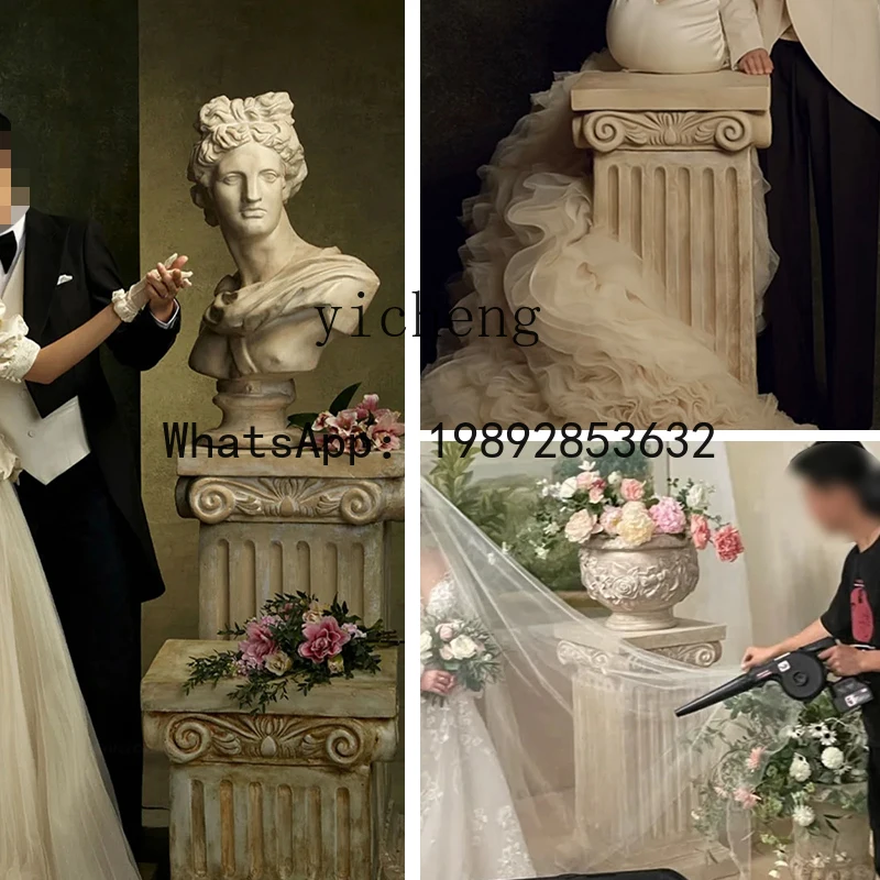 

FZ European base, courtyard flower stand, balcony ornament, oil painting texture decorative props, Roman column model