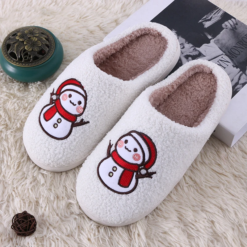 Christmas Plush Women Slippers Home Cute Snowman Tree Holiday New Winter Fluffy Shoes Couple House Fuzzy Fur Slides Unisex Gifts view 2