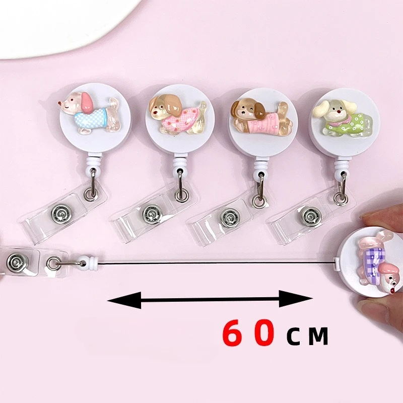 Playful Puppy Nurse Badge Reel Retractable Women ID Card Holder with 3D Dog Charm Medical Clip for Doctors Hospital Staff