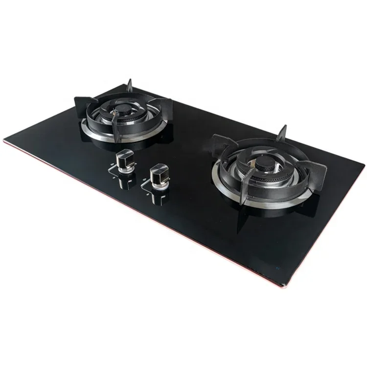 For black LPG NG built in tempered glass top cooktop 2 burner cooker gas stove