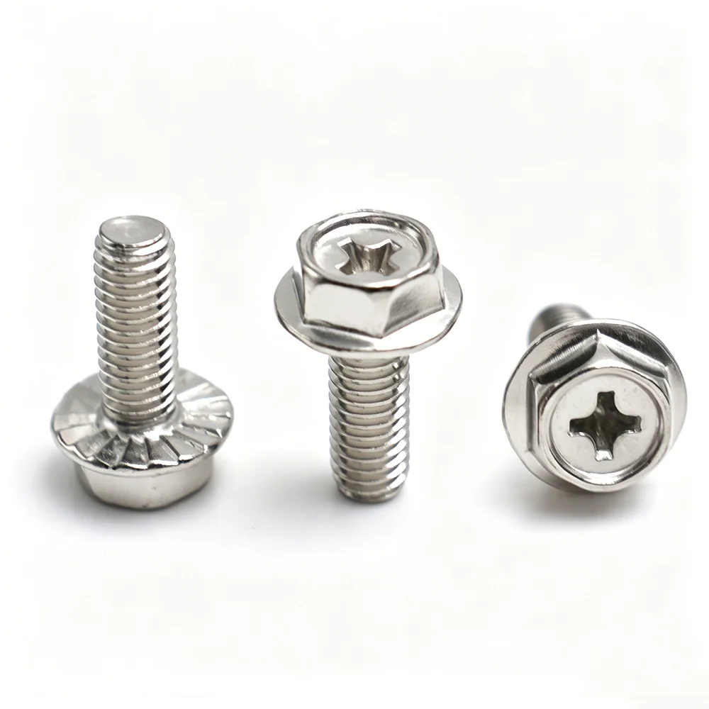 5-25pcs 304 Stainless Steel Cross Phillips Hex Head Flange Screws Bolt Non-Slip with Washer M3 M4 M5 M6 M8