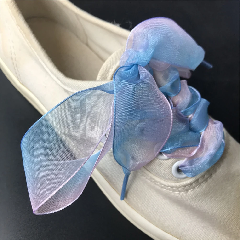 

5 Pairs Gradient Shoelace Translucent Yarn Wide Tie for Shoes Flat Long Durable Soft Casual Athletic Boots Skates Style Colorful