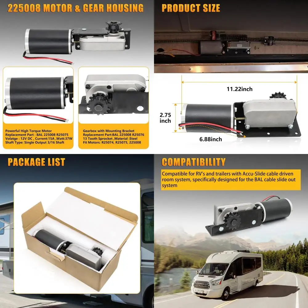 

225008 Выдвижной двигатель RV R25075 Высокопроизводительный двигатель коробки передач 13-зубчатая звездочка для прицепов RV с прицепом Accu-Slide Cable Приводная комната S