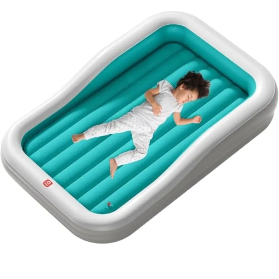 

Inflatable Toddler Travel Bed with 3-Sided Safety Bumpers, Extra Large Air Mattress, Includes Detachable Mattress, Portable for