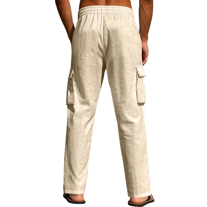 Men's work pants Retro cotton and linen pants Spring and Autumn Breathable Thin Loose Leisure Trend Daily and beach pants Hot