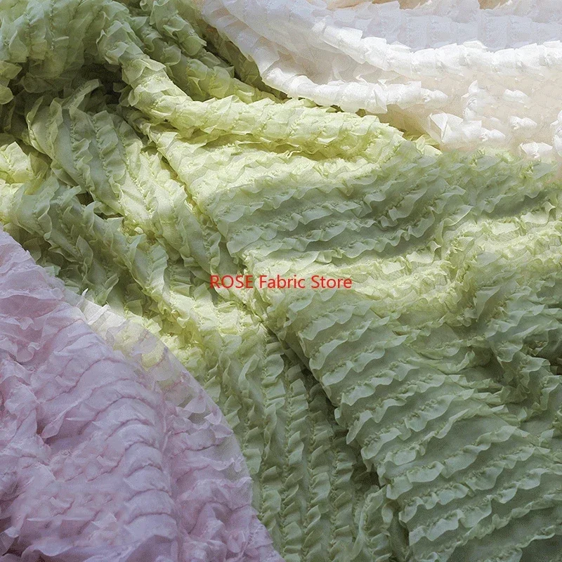 

8 Colors wave pattern ruffled crinkled chiffon Fabric, pink Ruffled Chiffon Lace Fabric for Girl Dress, couture costume curtain