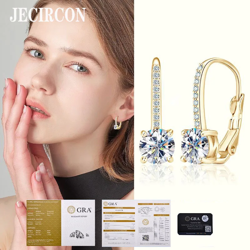 

JECIRCON Internet Celebrity Versatile Hoop Earrings for Women 1ct Moissanite Super Flash S925 Sterling Silver Non-Fading Jewelry