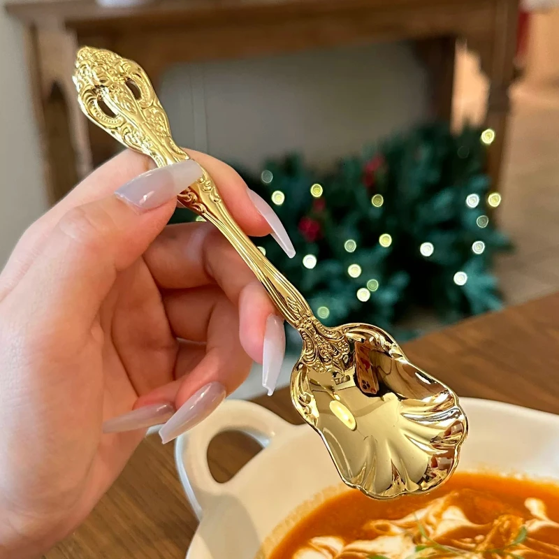 

LMM European Baroque Embossed 18/10 Stainless Steel Dessert Spoon Yogurt Spoon
