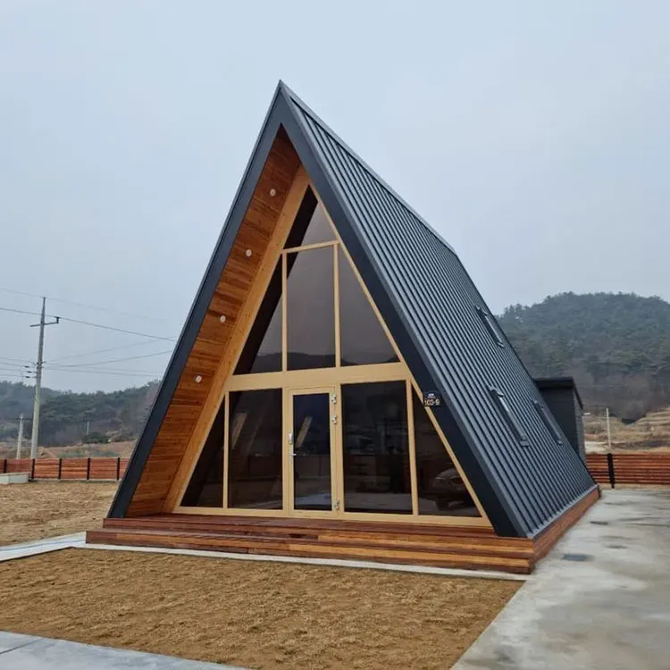 Luxury Triangular Vacation Cabin Cedar Wood A Frame House Spacious Balcony with Scenic View for High-End Travelers