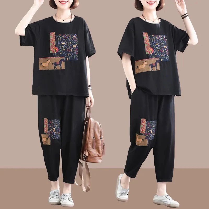 2023 L-4XL Two-Piece Women\'s Casual Sportswear Set Summer 2 Piece Set Female Loose 2PCS Femme Pants Two Piece Set