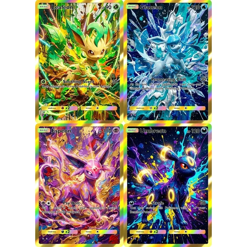 Pokemon-Karten Espeon Umbreon Leafeon Glaceon PTCG-Karten Kreativität Seltene Holo-Anime-Sammelkarten Pokemon-Geschenk