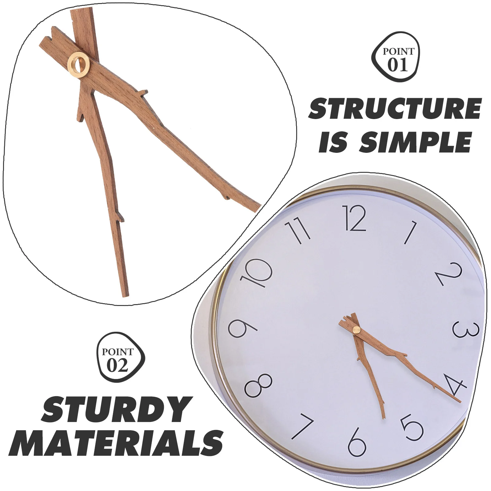 

5Sets Wooden Clock Pointers DIY Repair Kit for Wall Clocks Durable Replacement Accessories Parts Clock Mechanism