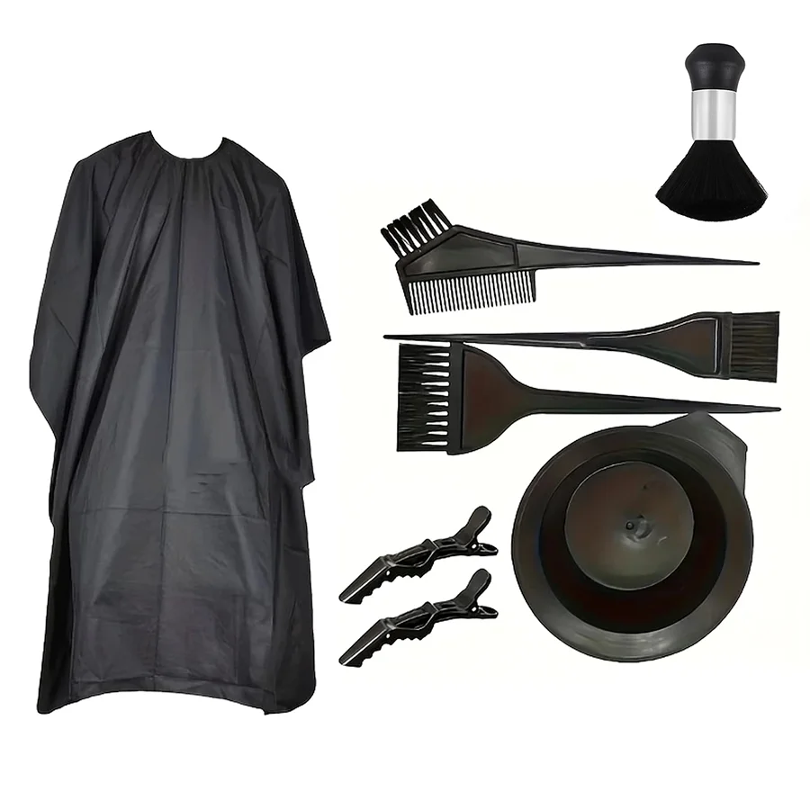 8PC Hair Cutting Barber Cape with Neck Duster Brush Barber Brush Neck Strips Hair Combs Hair Clips, Professional Barber
