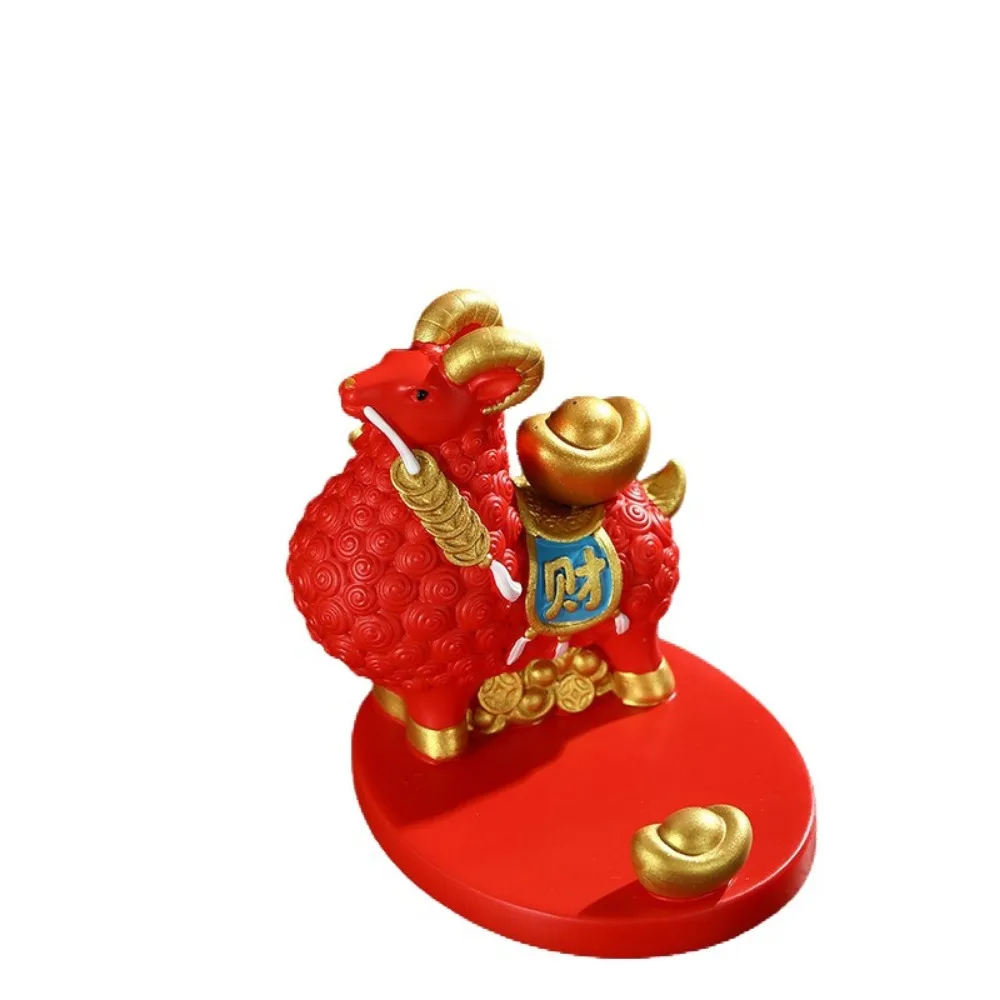 Creative Feng Shui Goat Statue Miniature Auspicious Zodiac Sheep Figurine with Phone Stand Resin Sheep Desktop Ornament