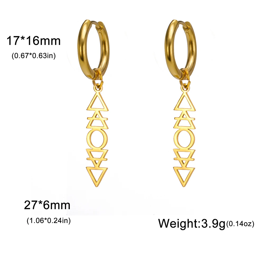 Dawapara Element Symbols Drop Earrings Planetary Fire Earth Water Air Symbols Alchemical Charm Stainless Steel Jewelry