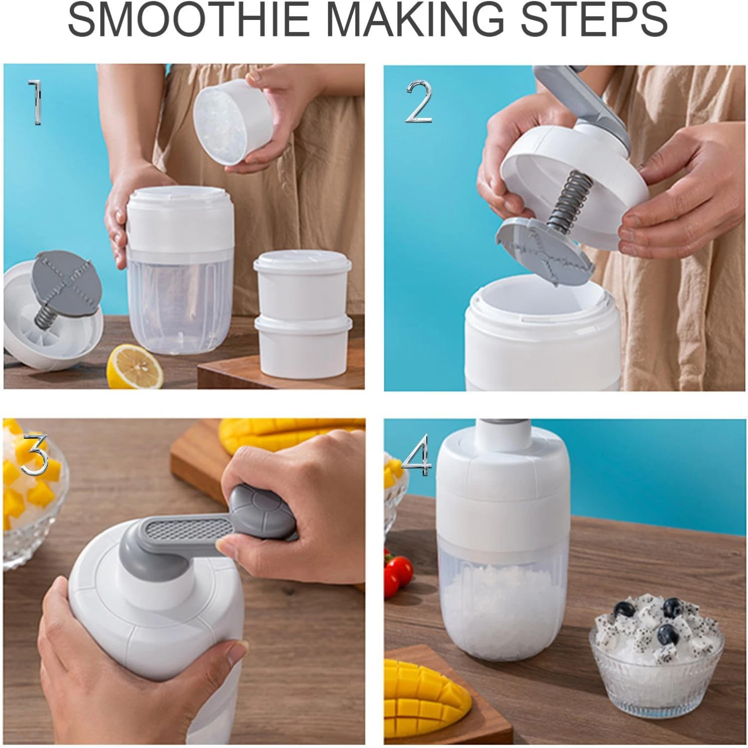 Прозрачная машина для бритья льда с лезвиями из нержавеющей стали для домашнего бритья льда, булочек и коктейлей