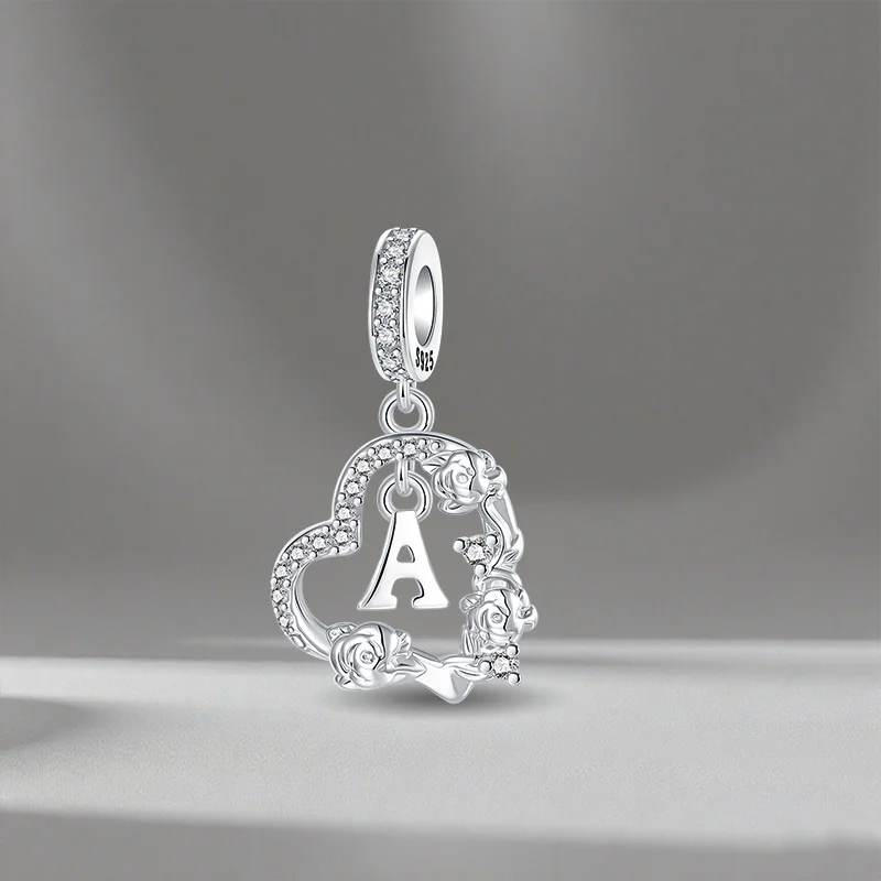 

925 Sterling Silver Vintage Classic Heart Shape Letter A Pendant Charm Fit Original Charm Bracelets Women DIY Jewelry Gift