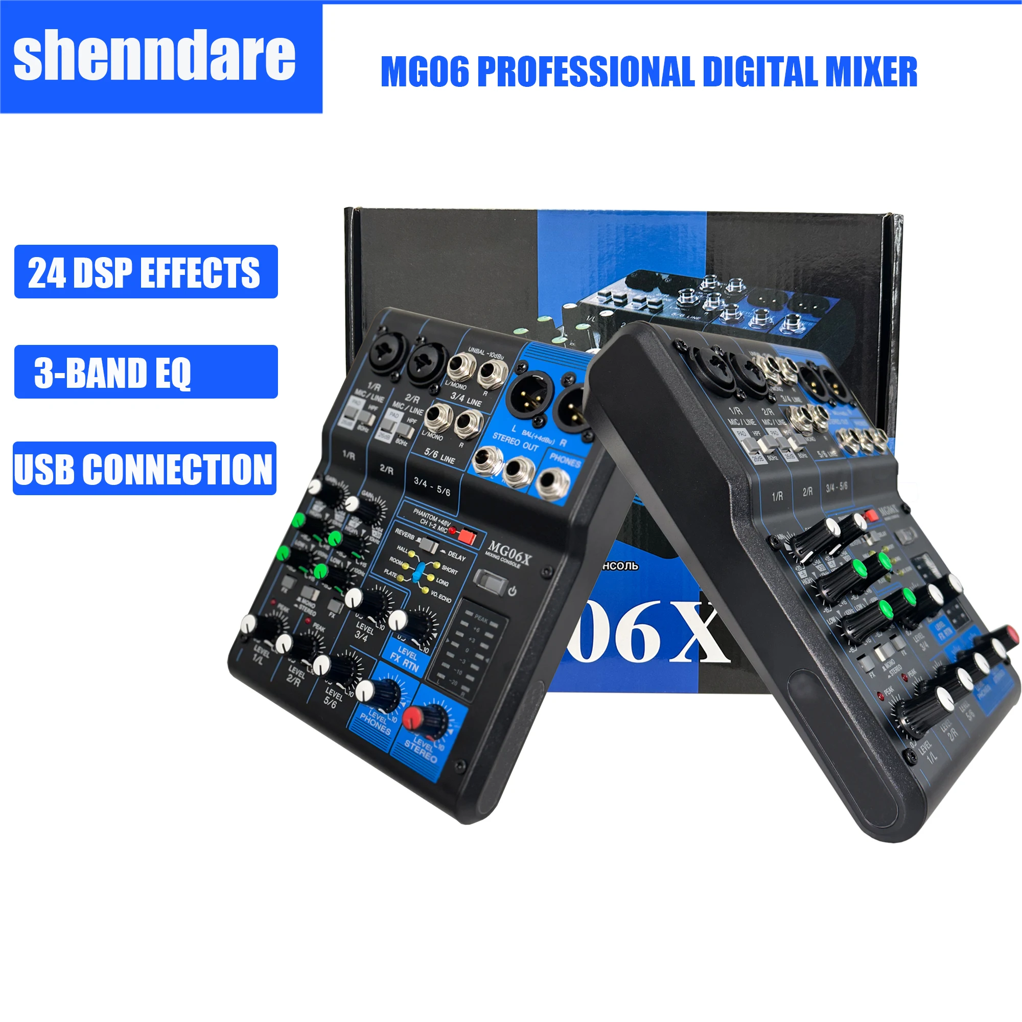 MG6 Professional Audio Mixer 6 Channel Sound Mixing Console 48V Phantom Power With Effector Audio table For stage