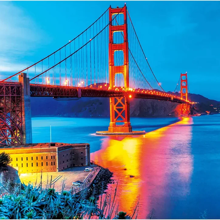 

High Quality 1000 Pieces Jigsaw Puzzles Golden Gate Bridge with Glue Sheets Home Wall Decoration Family Game Gift