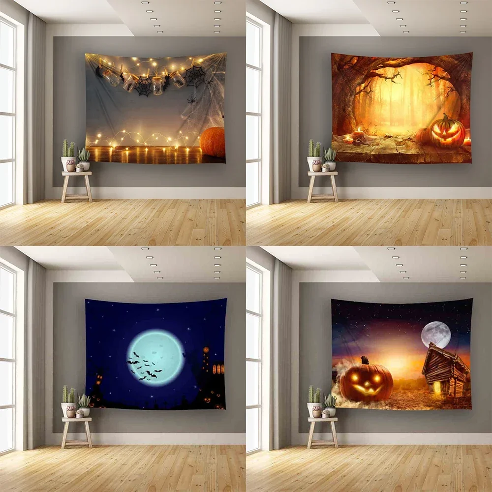 

Printing Tapestries Aesthetic Cool Horror Pumpkin Halloween Series Home Living Room Bedroom Wall Decoration Background Fabric