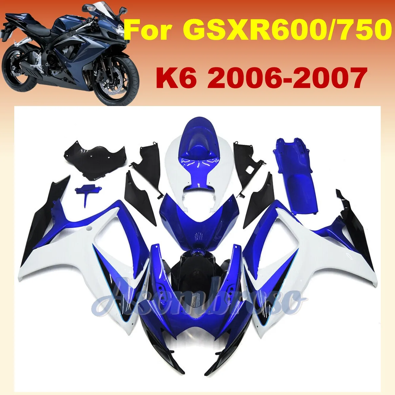 High Grade Fairings kit for Suzuki GSXR600 750 2006 2007 K6 06 07 GSXR750 600 Fairing kits blue white parts