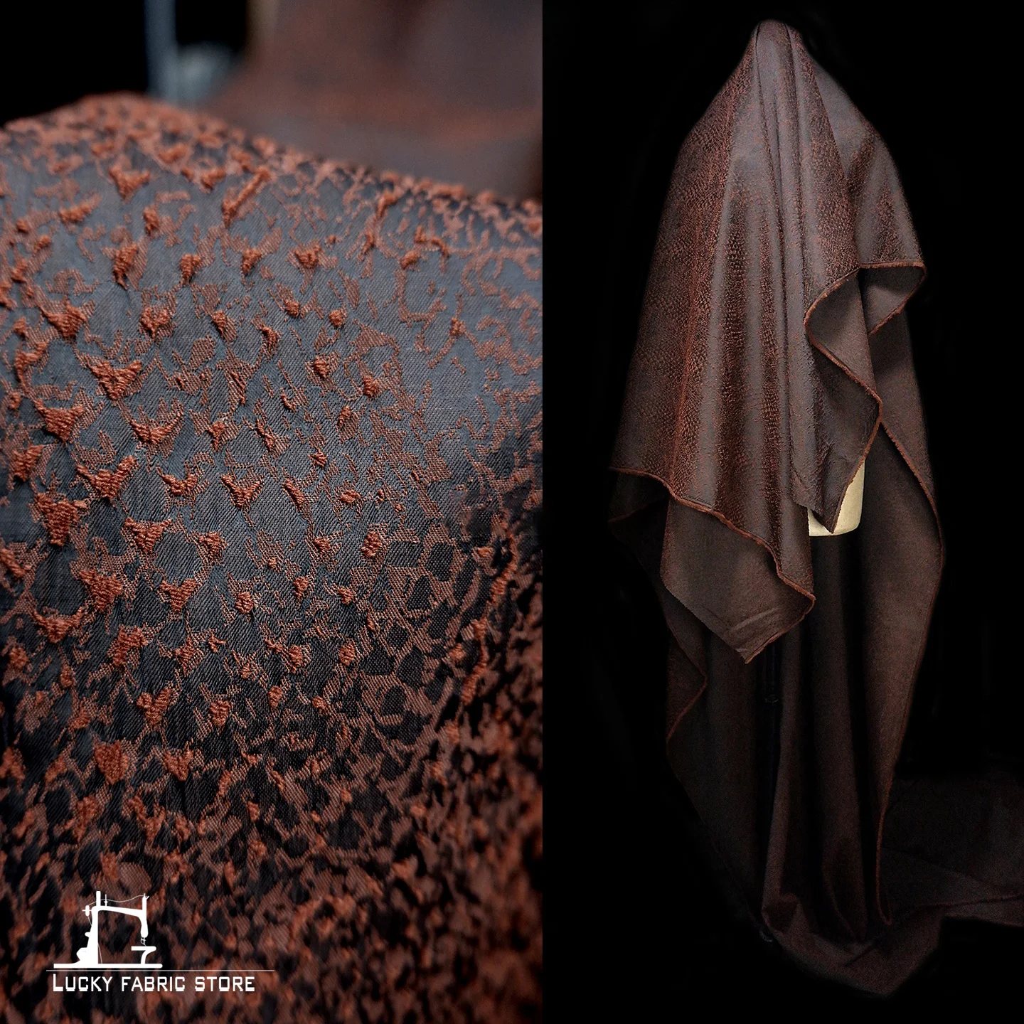 Brown Fish Scale Pattern 3D Textured Jacquard Fabric Elegant Style Dress and Coat Creative Fashion Designer Fabric