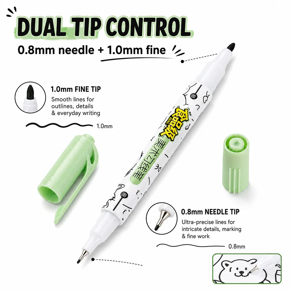 1/2/3/5/8/10 Pcs Dual Tip Black Art Outline Pens Fine Needle Nib Broad Tip Comic Sketch Poster Draft Note Marking Art Stationery