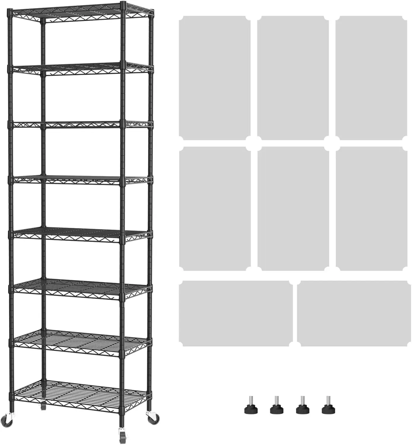 

8-Tier Adjustable Metal Wire Shelf Organizer for Kitchen, Bathroom, Garage Storage - 12"D x 22"W x 74"H Black
