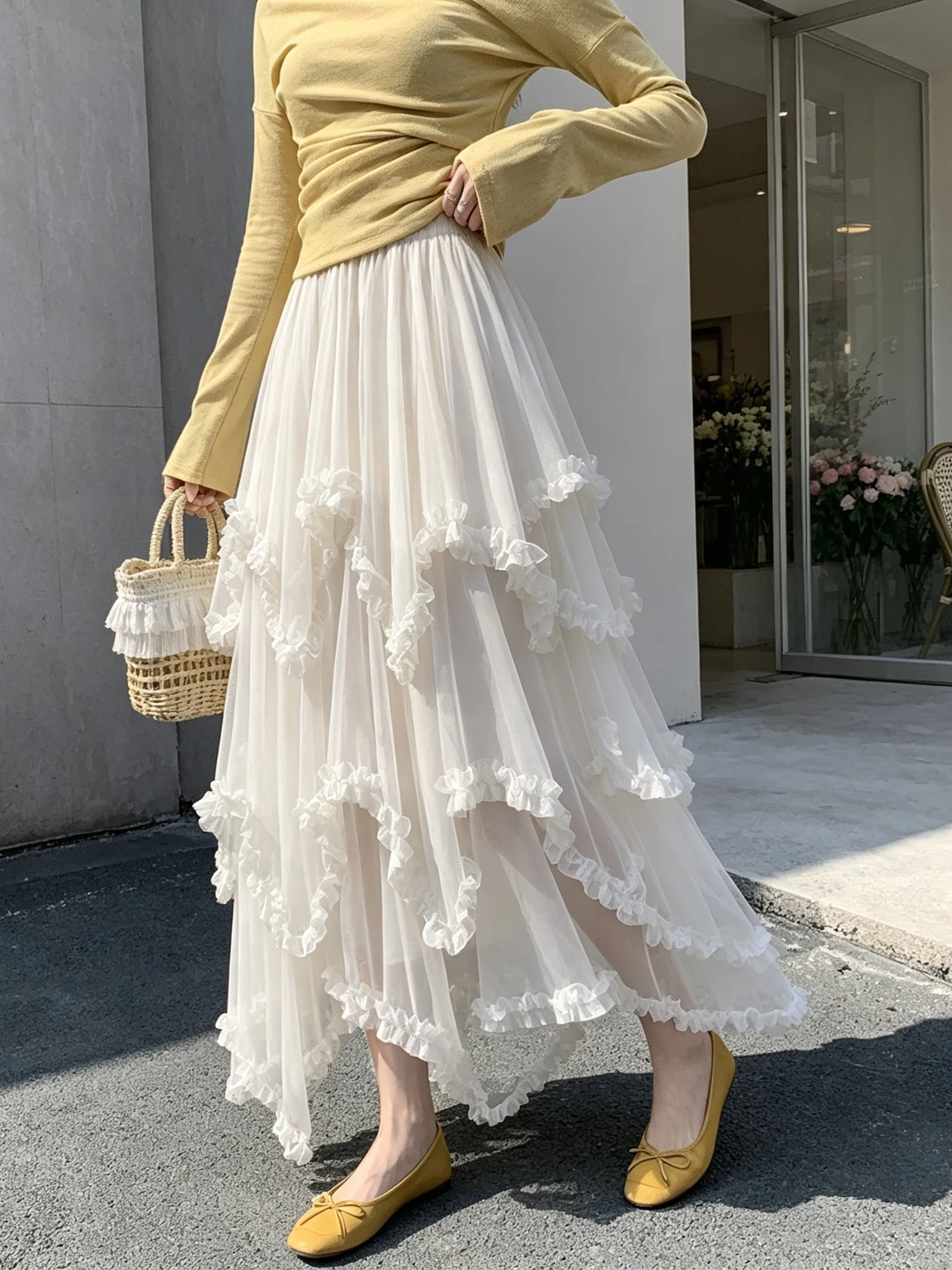 Women's A-Line  Skirt with Lace Trim High Waist Polyester Fiber Commute Style Autumn Winter New Style Slimming Asymmetric...