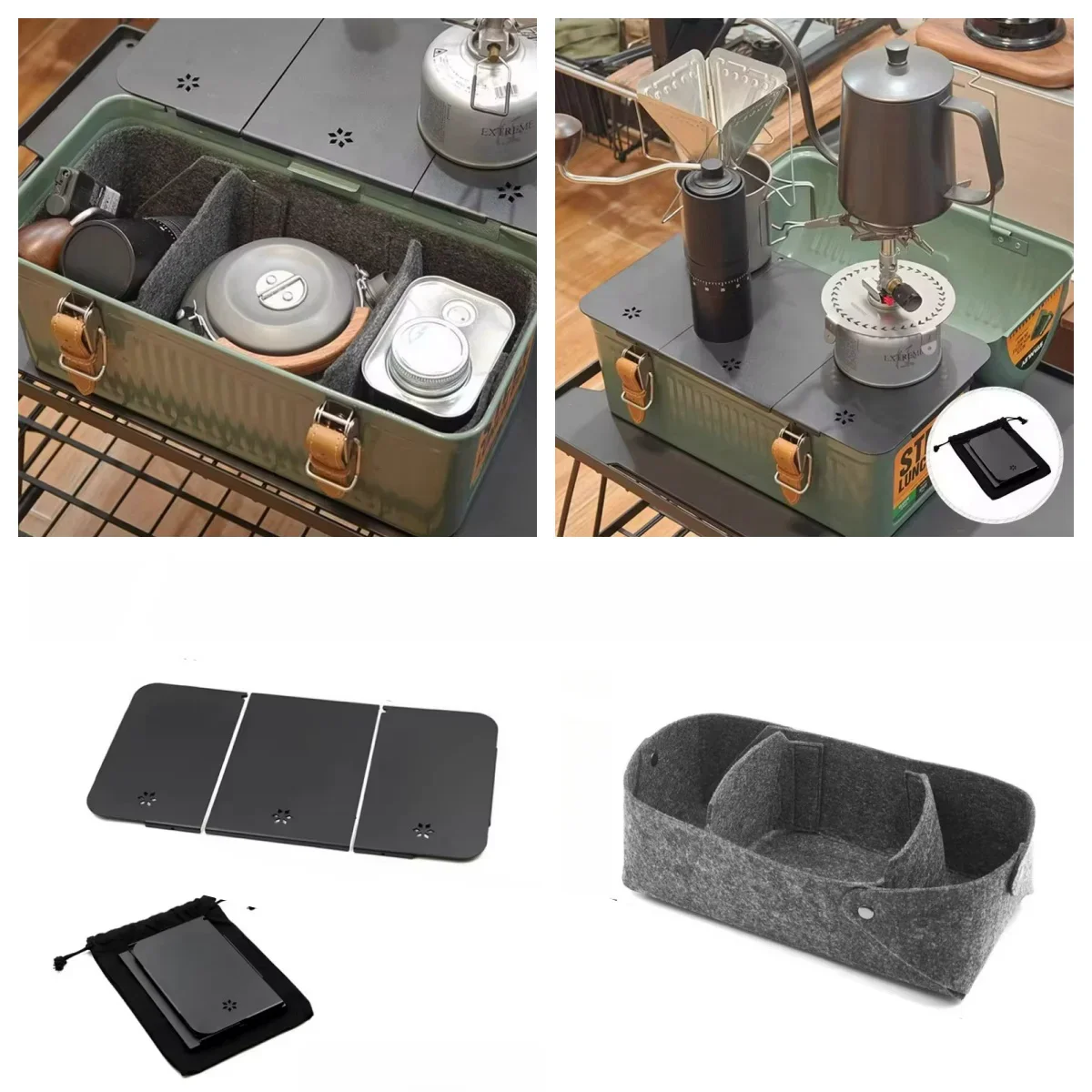 Folding Table Top Aluminum Alloy Table Board Plate Mini Shelf Table Board  Felt Lining For Stanley Lunch Box 9.4L Camping Gear