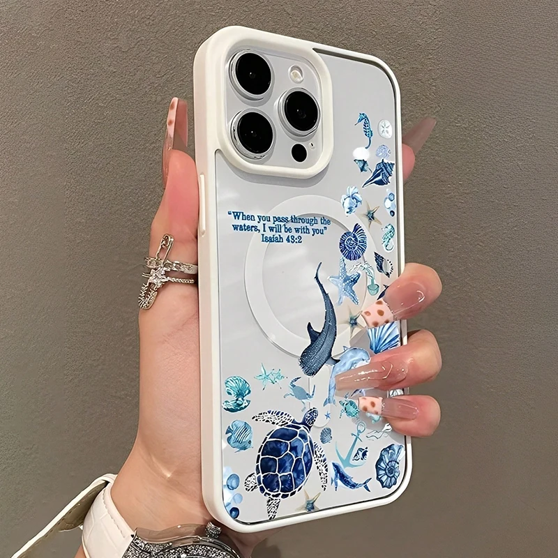 Coque de téléphone pour Samsung Galaxy S26 S25 S24 S23 FE Ultra Plus A17 A37 A57 A56 A55 A54 avec couverture magnétique Bible requin baleine bleue