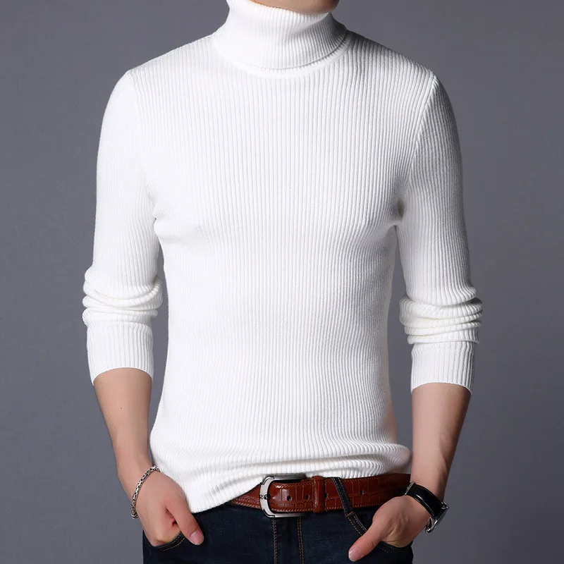 Spring Autumn Men's Knitted Long Sleeve Pullover Sweater Slim Fit Solid Stand Collar Sweater For Men