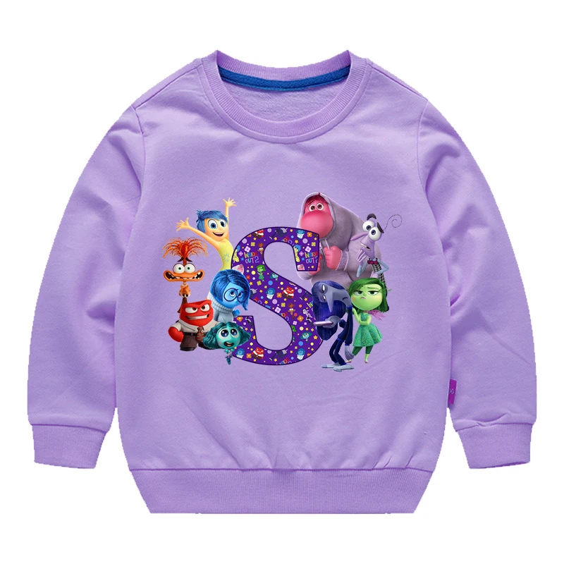 Disney Inside Out 2 Girls Cartoon Printed Sweatshirt Autumn Kids Anime Cute Tops Children Long Sleeve Clothing Casual Pullover