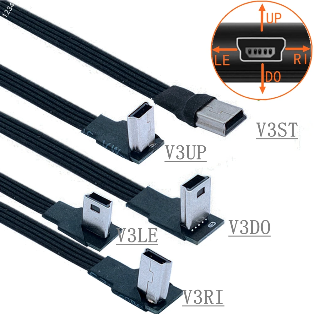5CM 10CM Mini USB tipo B 5pin macho recto arriba abajo izquierda derecha en ángulo de 90 grados a USB 2,0 Cable de datos macho 0,2 m 0,5 m 1M 2M 3M