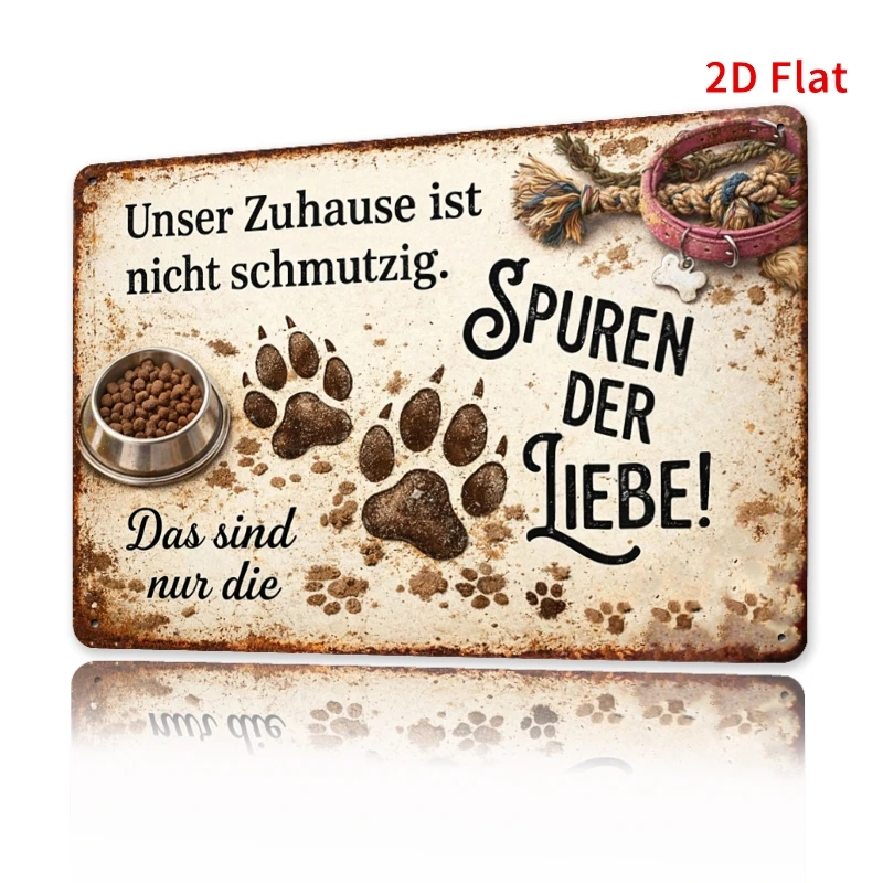 2D Flat - [2Dflat], 1pc 11.81X7.87inch - Metal Tin Sign Unser Zuhause Ist Nicht Schmutzig Funny Dog Paw Print German Home Wall D