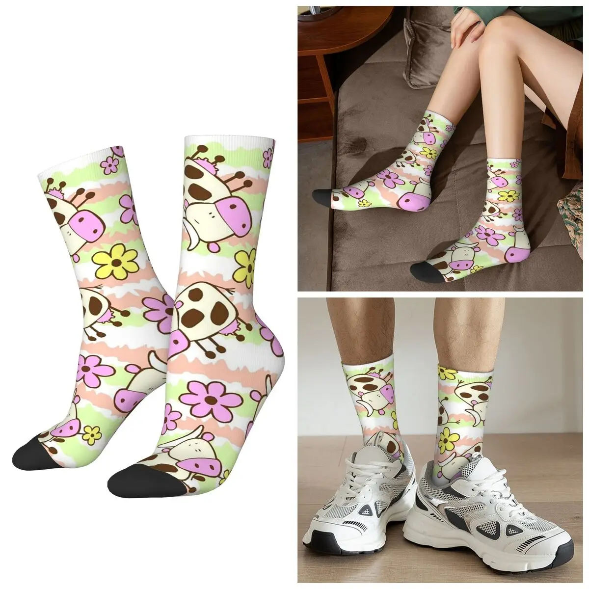 All Seasons Funny Cartoon Cow Pattern Socks Harajuku Crew Socks High Quality Stockings for Men Women Valentine's Day Gifts