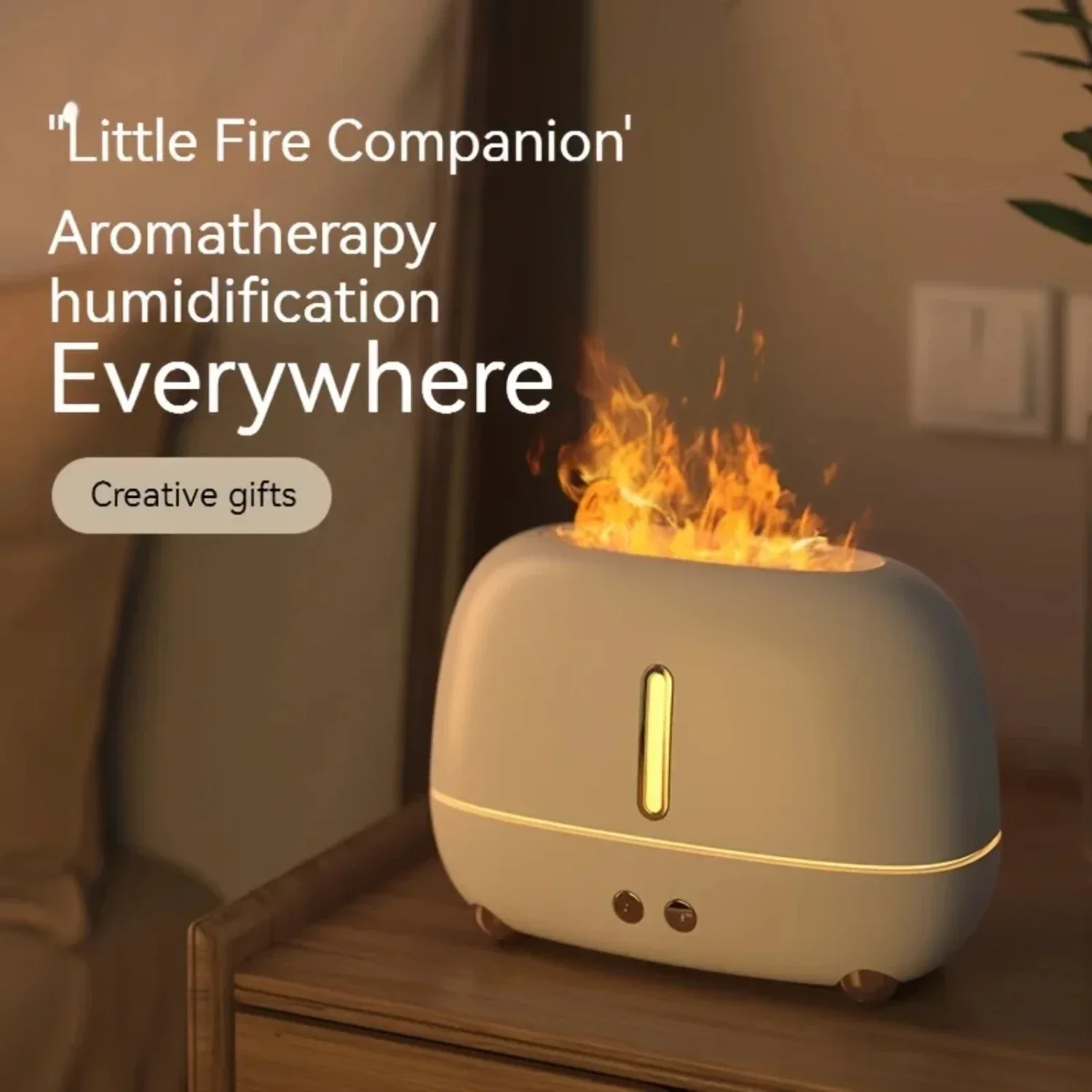 3D Fire Effect Humidifier: Cool Mist Mini Diffuser, Essential Oil Night Light, Auto Shut-Off.