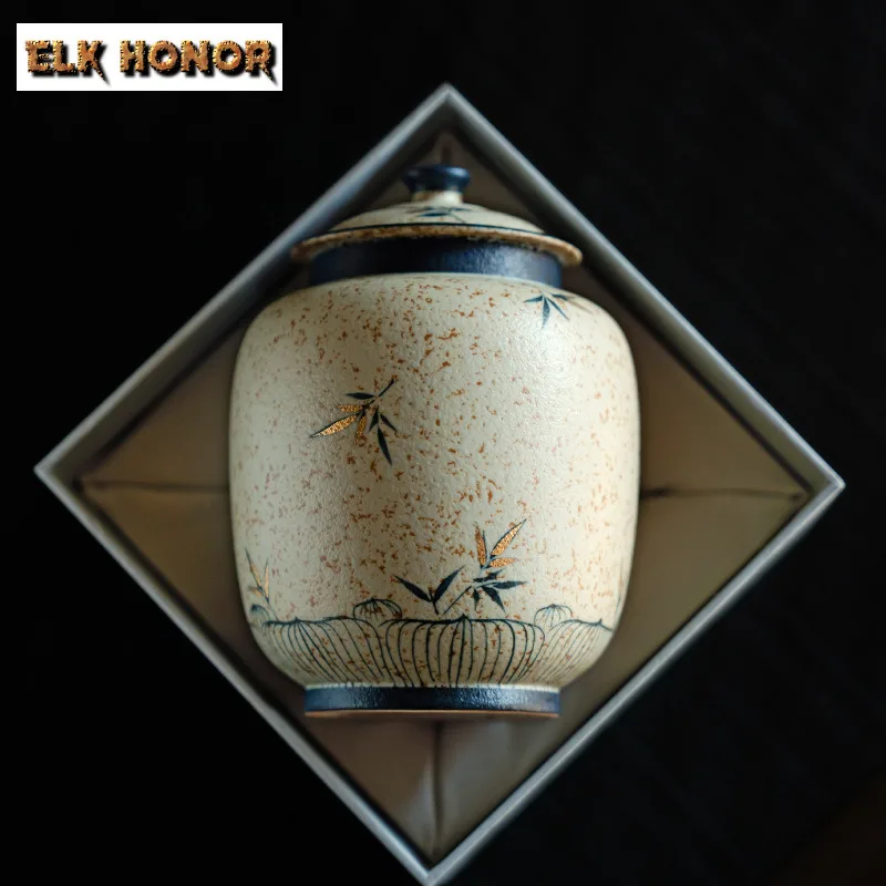 Hand-painted Bamboo Blue and White Flint Red Tea Box Organizer Moisture-proof Storage Tank Containers Tea Caddy Tea Collection