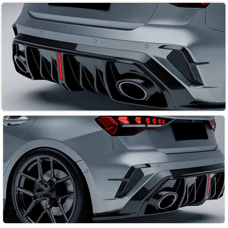 Car Rear Bumper Canards for Audi RS3 8.5Y Sportback 2025 2026 Racing Rear Canards Fins Spoiler Body Kits Full Carbon Fiber